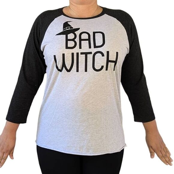 Bed Witch Halloween Shirt White Black Color Block Size L Witch Hat Casual - Picture 1 of 8